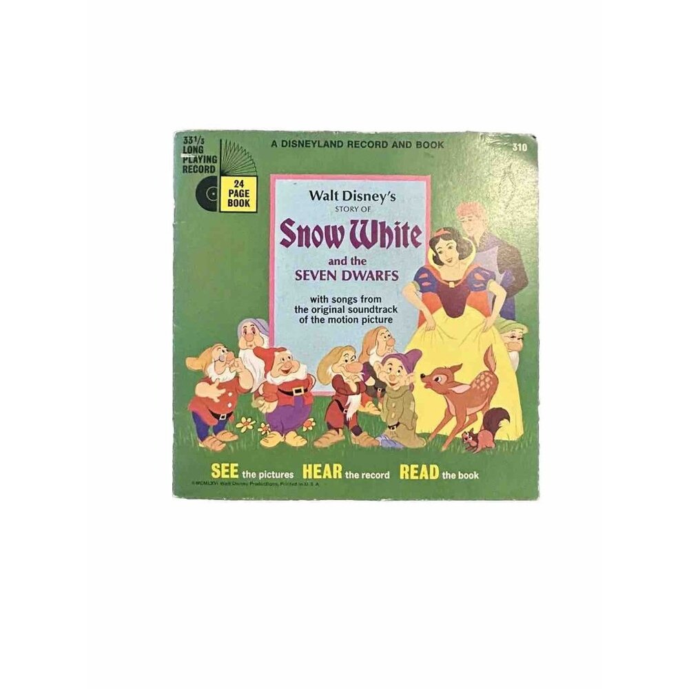 Snow White & The Seven Dwarfs Walt Disney 1966 Vintage Disneyland Record & Book